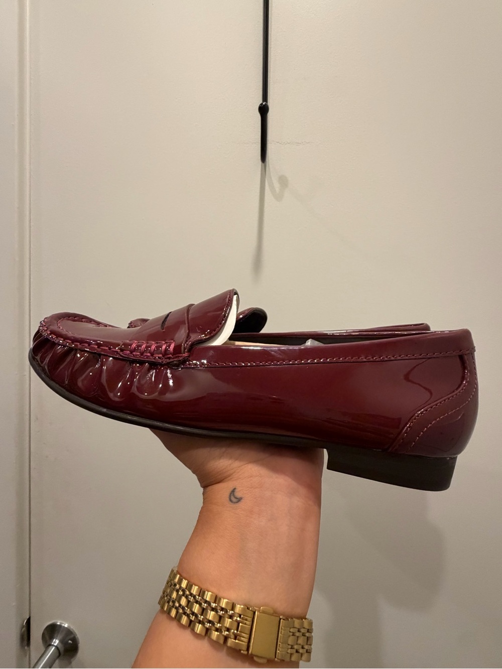 Zara Women's Burgundy Patent Penny Loafers - Picture 3 of 5